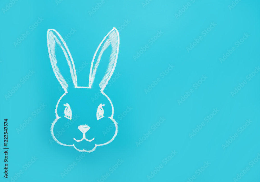 Minimalistic White Rabbit Sketch on Blue Background for Contemporary Design Minimalistic White Rabbit Sketch on Blue Background for Contemporary Design