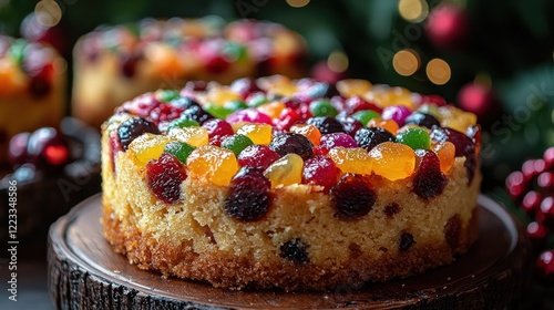 Delicious Christmas Fruitcake with Colorful Candied Fruits photo