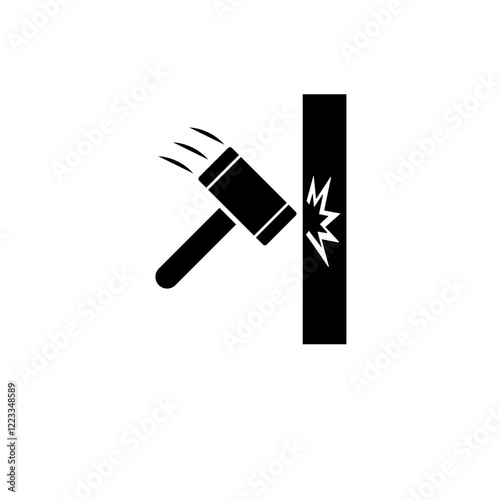 Hammer Crash, Knock Solid Flat Vector Icon Isolated on White Background.