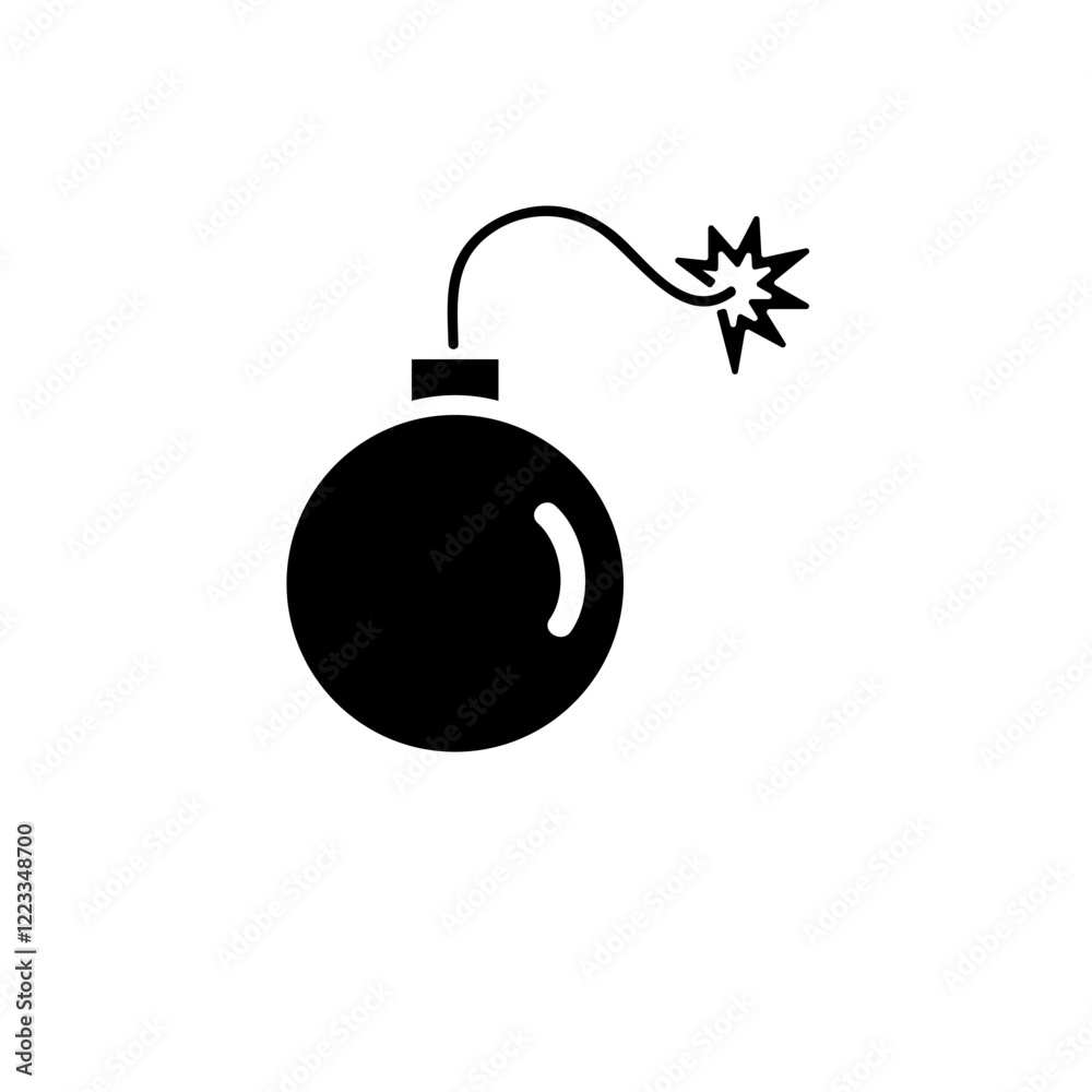 Fire Bomb, Explosive Military Weapon Solid Flat Vector Icon Isolated on White Background. Fire Bomb, Explosive Military Weapon Solid Flat Vector Icon Isolated on White Background.