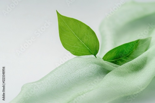 A detailed view of a single leaf resting on a cloth, with subtle texture and folds visible photo