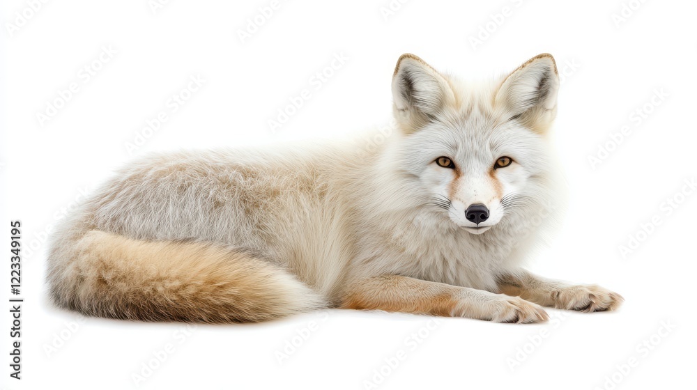 Obraz premium Stunning Arctic Fox Relaxing on White Background with Soft Fur