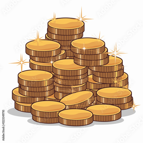 Pile of Sparkling Golden Coins Illustration