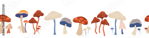 Lovely hand drawn mushrooms, seamless pattern, colorful, magical background, great for textiles, wrapping, wallpapers - vector design