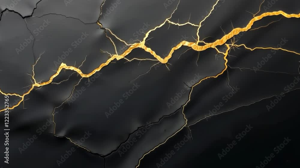 Golden cracks on dark textured background