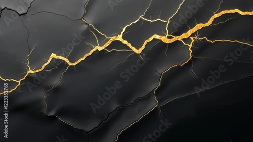 Golden cracks on dark textured background