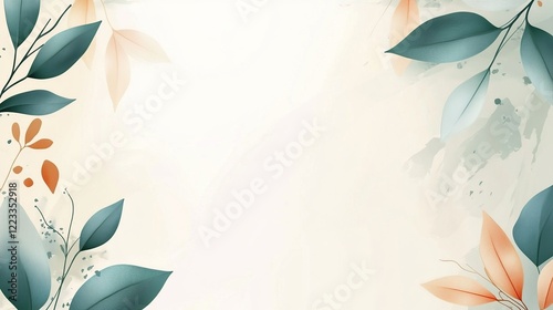 Elegant Teal and Peach Leaves Frame a Blank Space