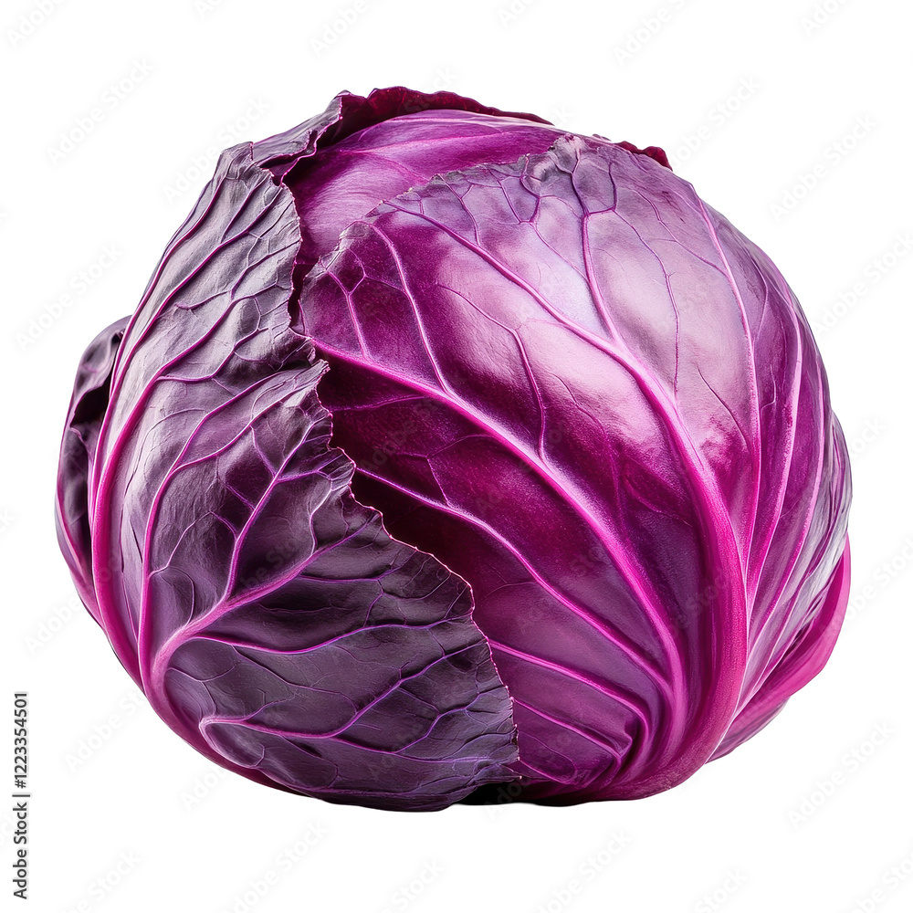 Obraz premium Fresh red cabbage isolated on a clean Transparent background ready for culinary use and healthy dishes, Red cabbage isolated in PNG background format