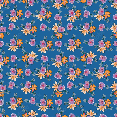 Colorful garden flowers on white background. Seamless vector pattern. Vintage print with inflorescences. Retro textile collection