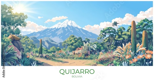 Quijarro Bolivia Travel Poster Flat Illustration Print Decor Gift Canvas Wall Art photo