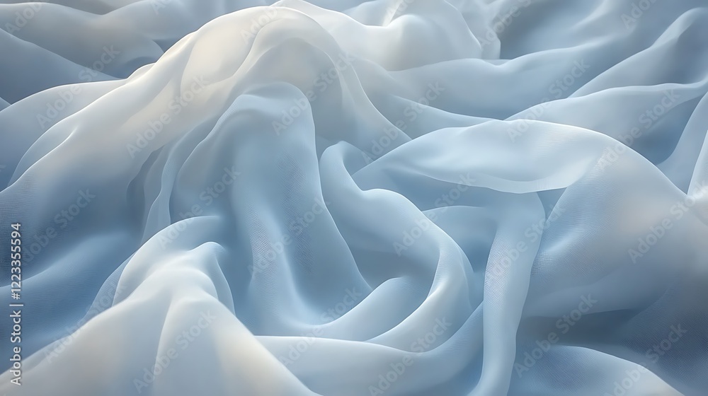 Obraz premium Layers of flowing, semi-transparent ribbons in cool blue tones.
