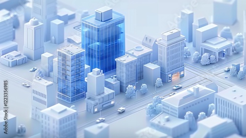 Fototapeta Naklejka Na Ścianę i Meble -  frosted glass buildings isometric city for commercial design concept