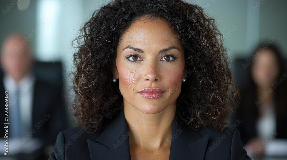 Confident businesswoman leading a meeting, office background Confident businesswoman leading a meeting, office background