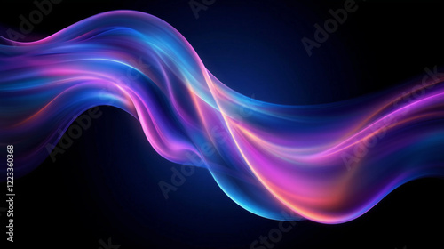 Wavy luminous dark abstract background, Transparent flowing wave in blue and pink colors and a dark background, AI generated