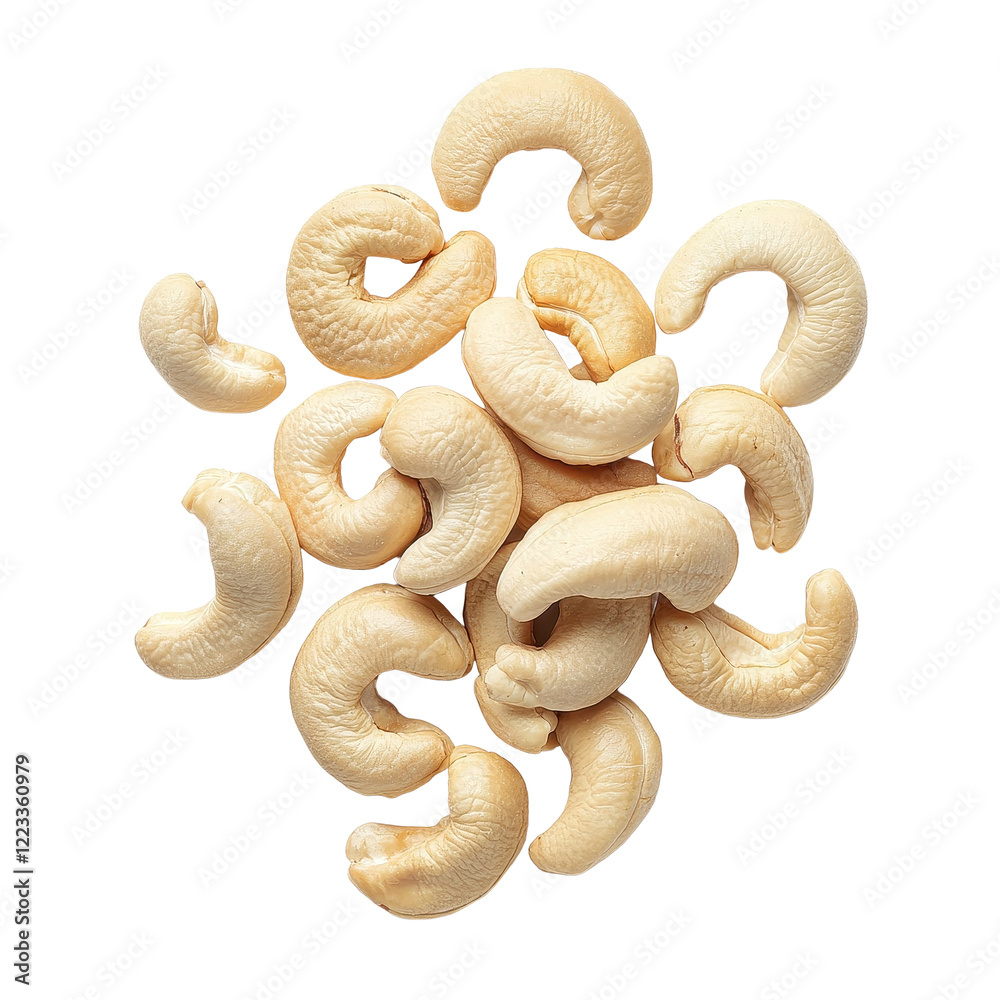Delightful heap of cashew nuts isolated on white background showcasing natural textures and shapes, Cashew nuts isolated on white background Delightful heap of cashew nuts isolated on white background showcasing natural textures and shapes, Cashew nuts isolated on white background
