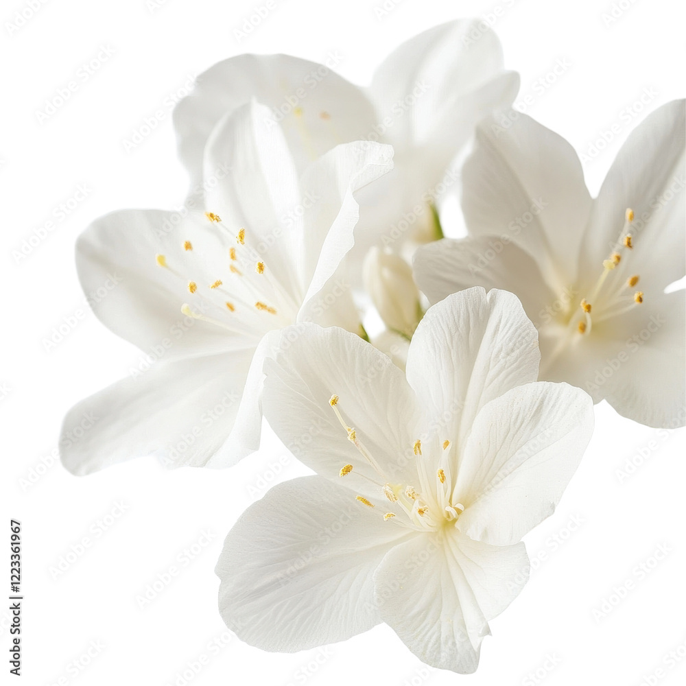 Fototapeta premium Closeup view of delicate white flowers showcasing intricate details against a pure Transparent background, Closeup image white flowers isolated on PNG background