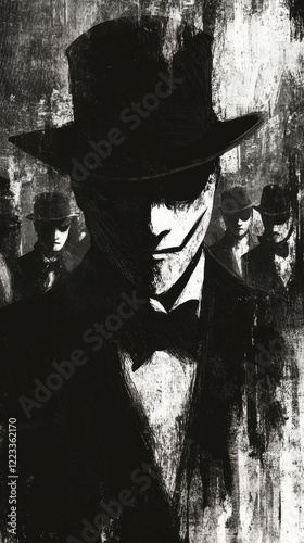 Mysterious Men In Black Hats A Gangster Portrait photo