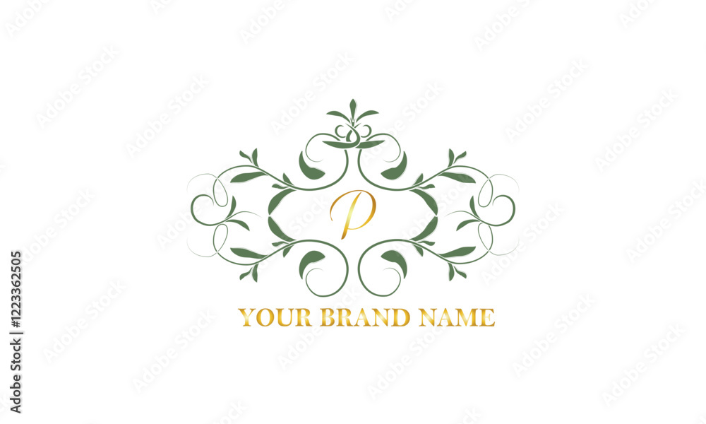 Monogram frame. Classic decorative element with letter P and place for text. Letter pattern. Monogram frame. Classic decorative element with letter P and place for text. Letter pattern.