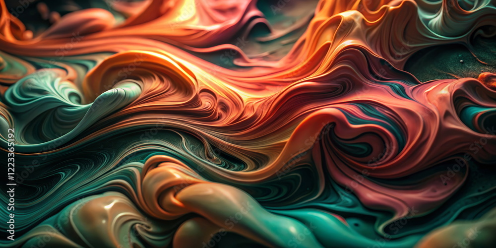 Fototapeta premium Abstract fluid art in vibrant orange and teal swirls