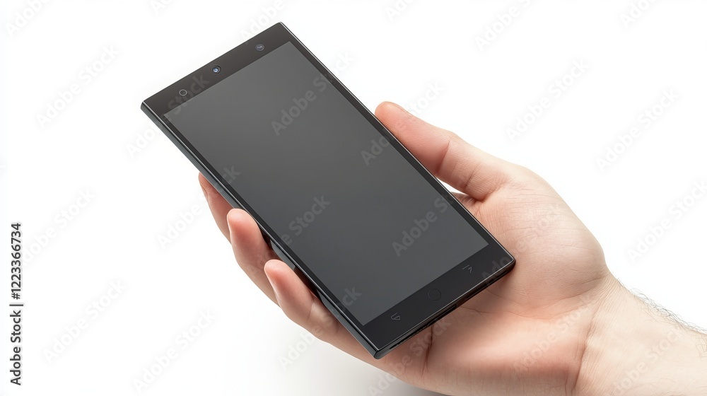 Smartphone held in hand with transparent screen isolated on empty background. Ideal for showcasing your app or website without distractions. Smartphone held in hand with transparent screen isolated on empty background. Ideal for showcasing your app or website without distractions.