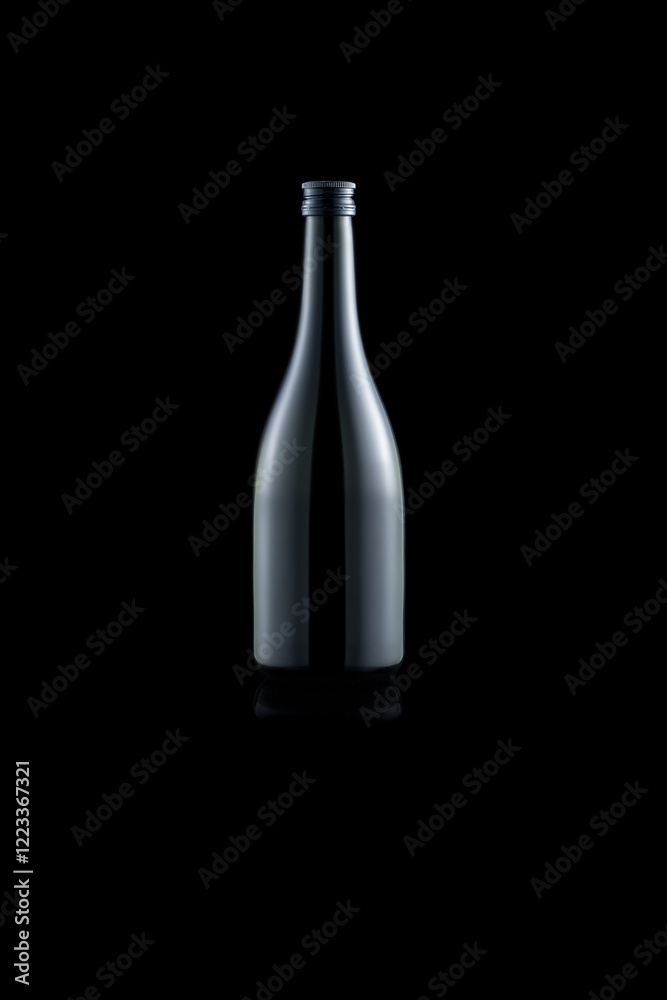 Elegant black wine bottle on a dark background for minimalist design Elegant black wine bottle on a dark background for minimalist design