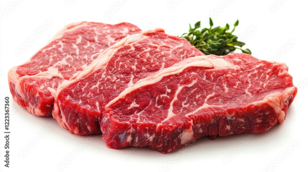 Fresh Raw Beef Steak Cuts on White Background with Herbs Fresh Raw Beef Steak Cuts on White Background with Herbs
