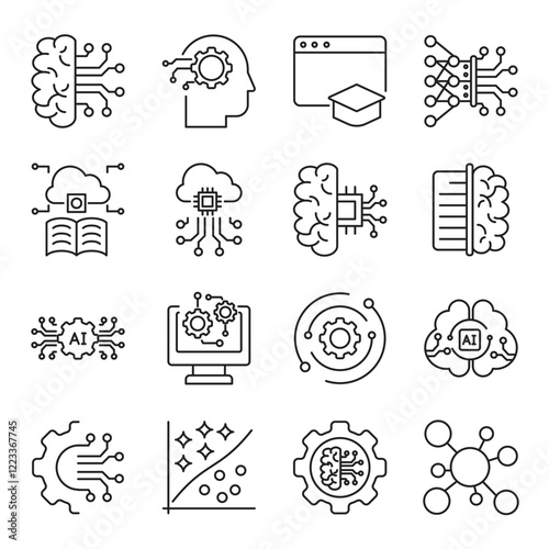 machine learning set of web icons in line style. data and dashboard. Vector illustration