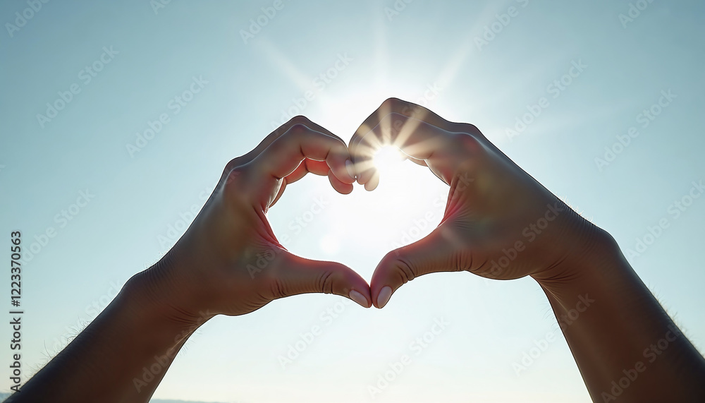 Hands Forming Heart Shape with Sunlight, Symbolizing Wellness and Heart Health Awareness