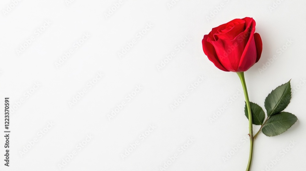 Fototapeta premium Elegant Red Rose Angled Gracefully On White Surface.