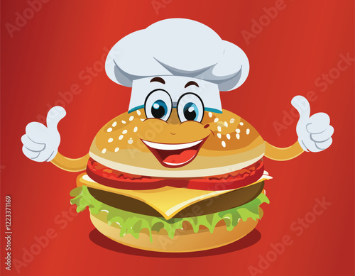 chef with a burger flat design.
