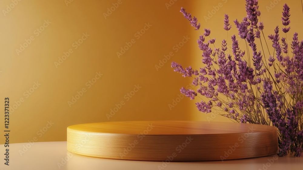 Elegant Display with Lavender and Wooden Base Elegant Display with Lavender and Wooden Base