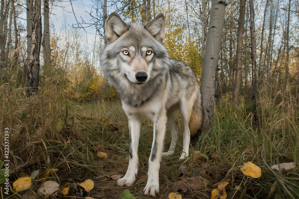 Obraz premium A grey wolf Canis lupus