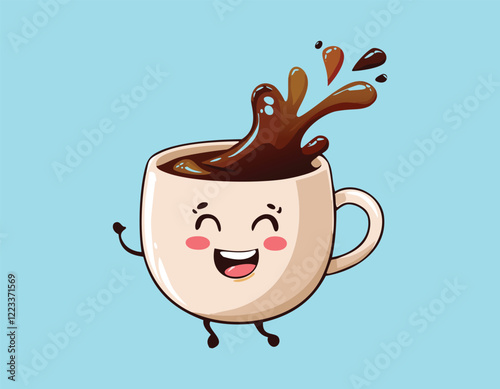 Hot and cute kawaii smiling coffee cup cartoon character vector design.
