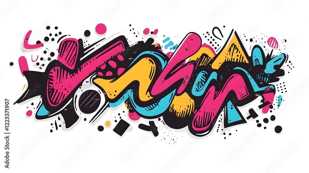 Naklejka premium Vibrant Graffiti Art on Urban Street Wall with Colorful Abstract Design