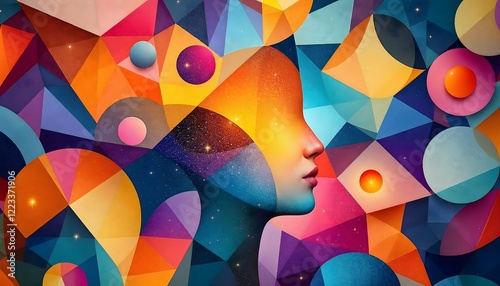 Abstract Colorful Geometric Woman Face Art Print