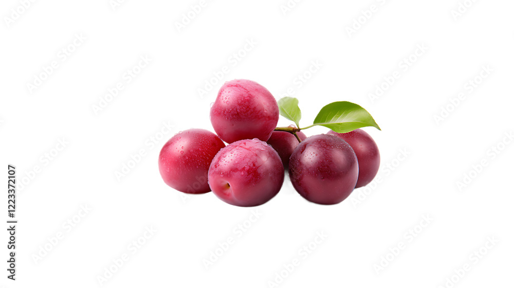 Fresh Red Plums with Green Leaves Isolated on Black Background Delicious Juicy Summer Fruit Healthy Fresh Red Plums with Green Leaves Isolated on Black Background Delicious Juicy Summer Fruit Healthy