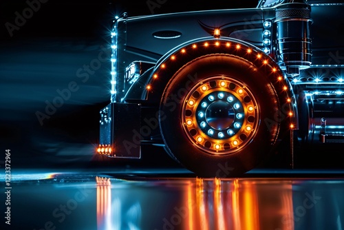 Truck Wheel with LED Lights at Night photo