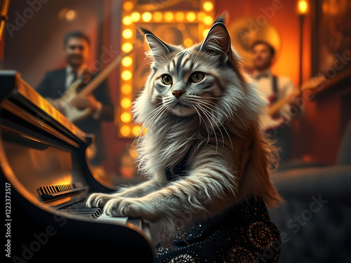Illustration chat jouant du piano