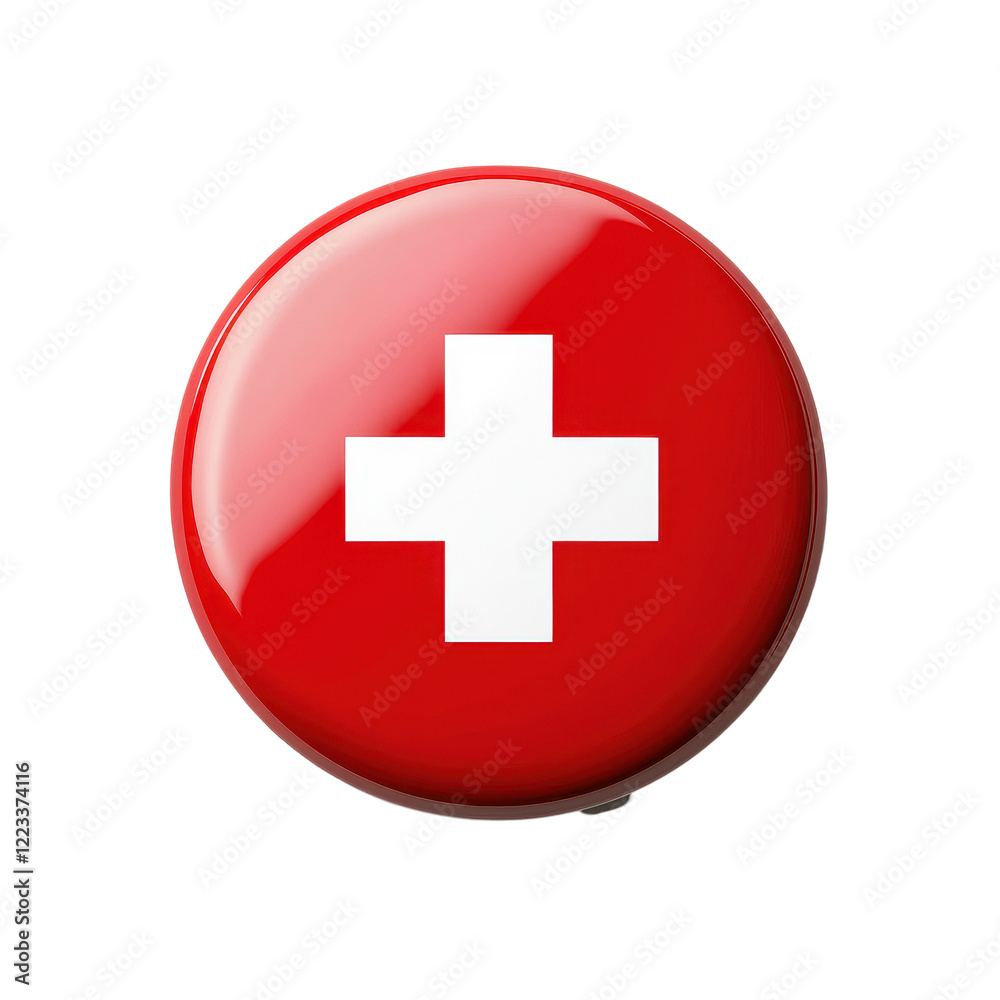 Red first aid kit button with white cross on a clear background for emergency preparedness, Red First Aid Kit Button, Transparent background Red first aid kit button with white cross on a clear background for emergency preparedness, Red First Aid Kit Button, Transparent background