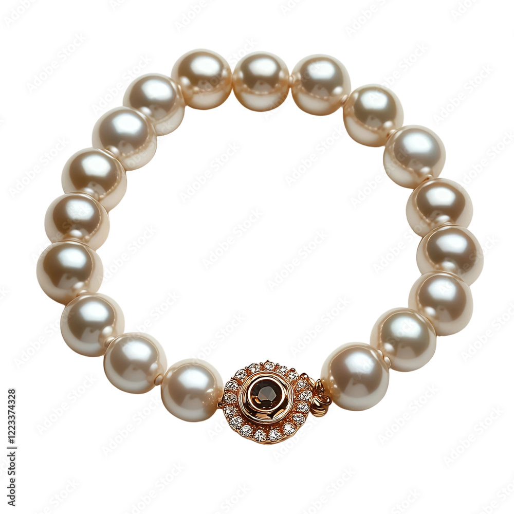 Fototapeta premium Elegant Pearl Bracelet with Diamond and Gemstone Clasp Luxury Jewelry