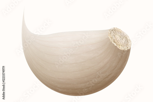 Garlic clove isolated on a white background. Vegetable and spice ingredient, unpeeled garlic clove for cooking and healthy nutrition or spice and condiment product package design. Realistic 3D vector