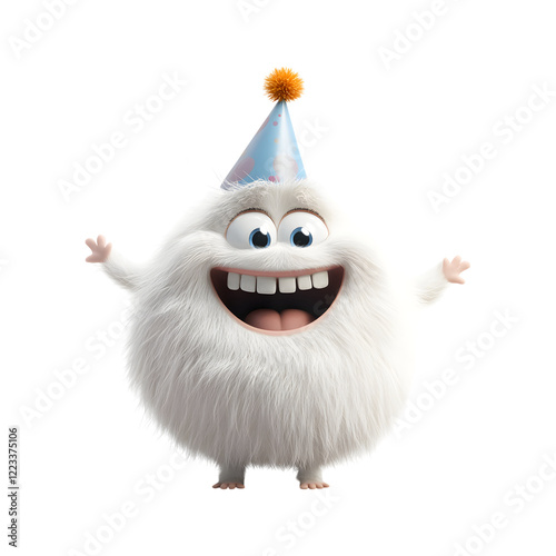 Fluffy 3D Cartoon Character with Glowing Party Accessories Isolated on Transparent Background