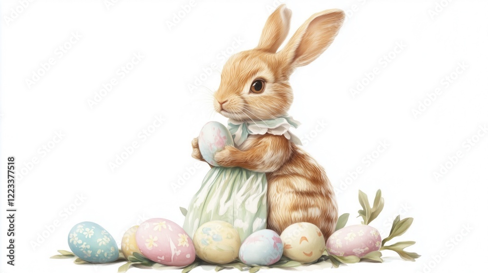 Obraz premium easter rabbit with eggs, white background