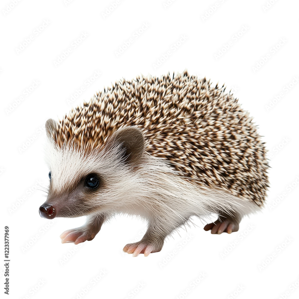Hedgehog stands on white background showcasing its unique spines and characteristics, hedgehog isolated on white background Hedgehog stands on white background showcasing its unique spines and characteristics, hedgehog isolated on white background