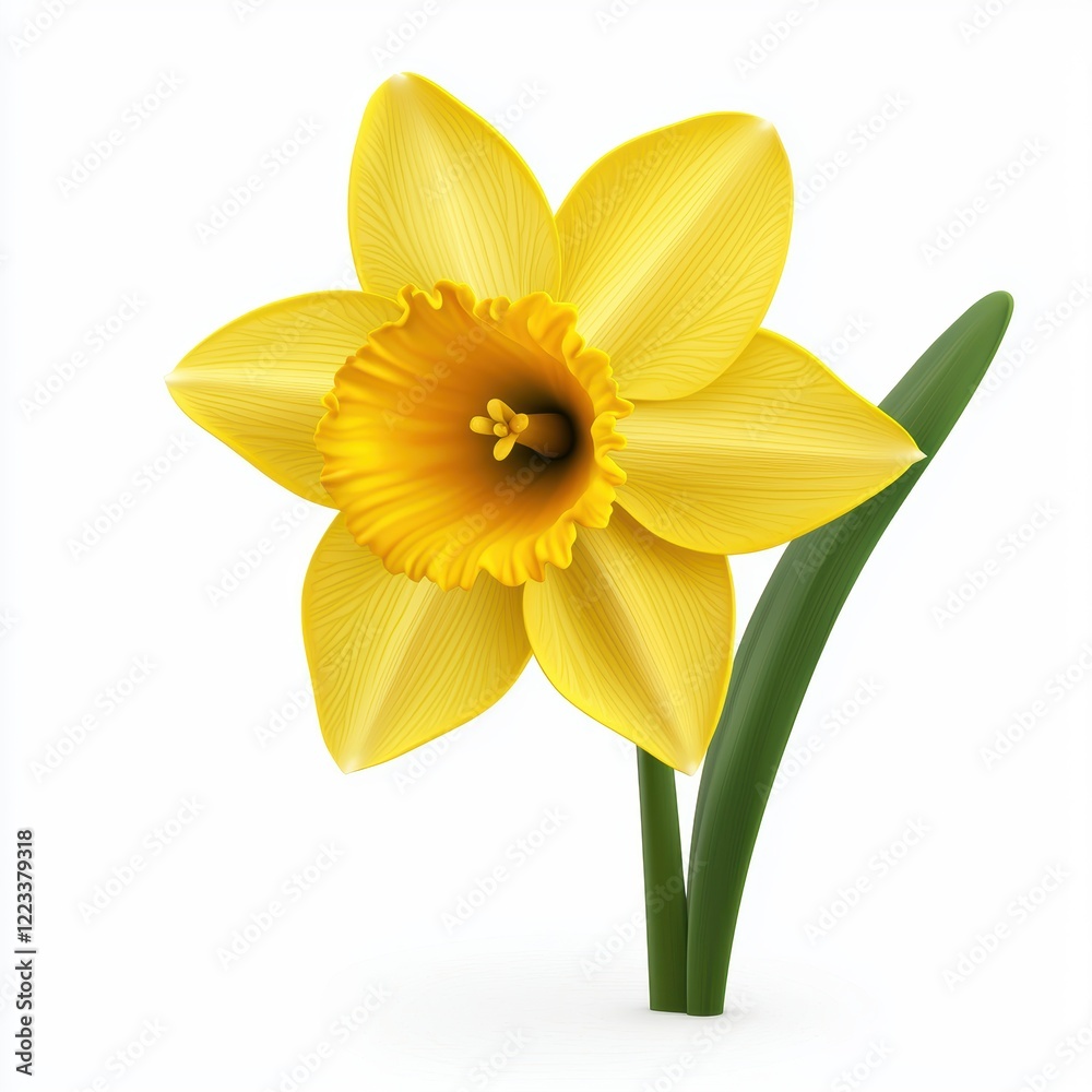 Obraz premium 3D icon cartoon of a daffodil flower with a bright yellow center, isolated on a white background
