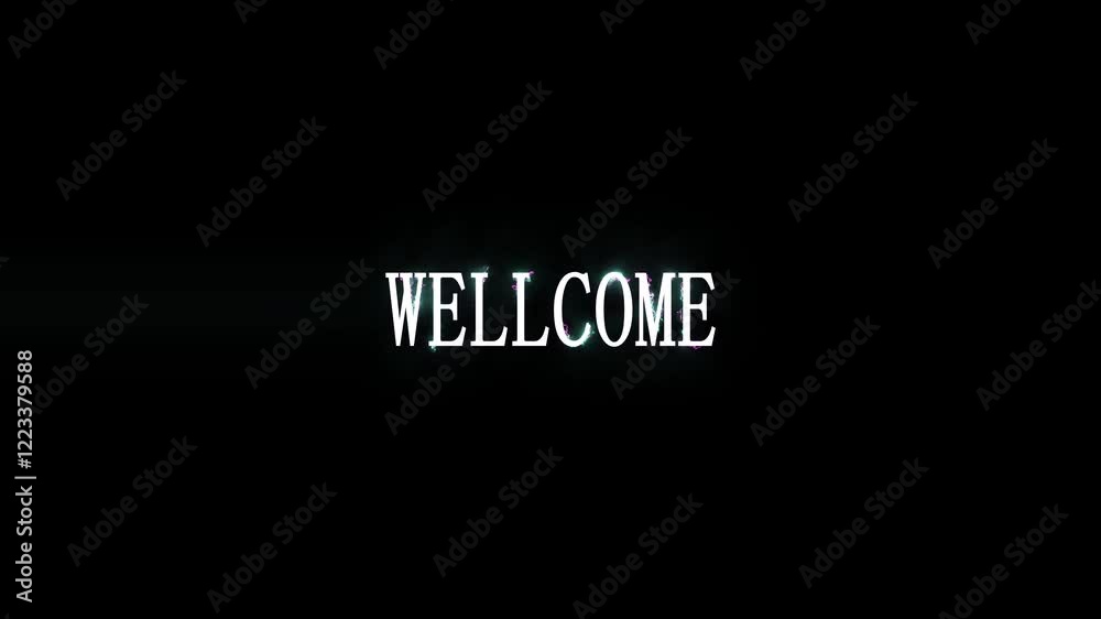 welcome text on black  background motion animation. Glowing large text concept. Welcome text Glitch. 4k 