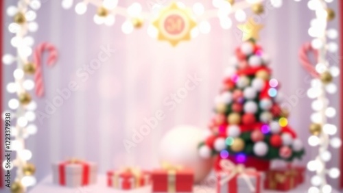 Blurred Festive Christmas Tree Lights Gifts Background joy art gold cane card   
