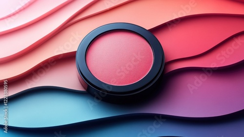 Vibrant Makeup Blush on Colorful Wavy Background Design Elements