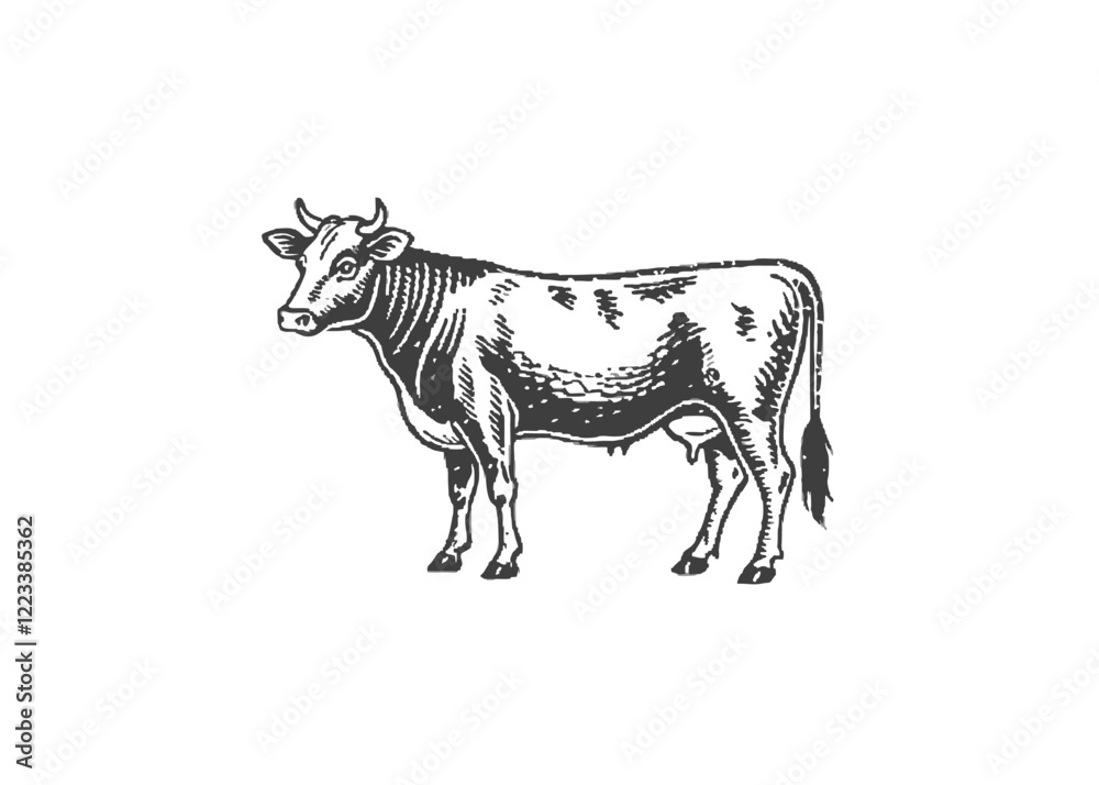 Fototapeta premium Black and White Cow Head Silhouette portrait, logo, element. editable vector stroke saddle icon on white background