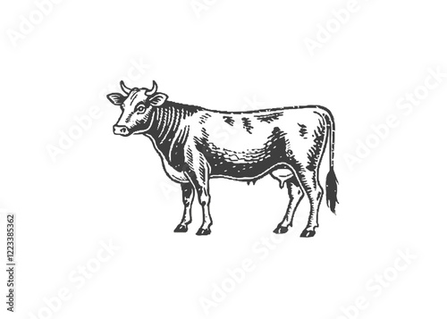 Black and White Cow Head Silhouette portrait, logo, element. editable vector stroke saddle icon on white background